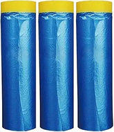 Pre-taped masking film with blue plastic sheeting and yellow tape, 59 inches wide, 65 feet long, pack of 3