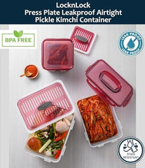 Lock &amp; Lock BPA Free Rectangular Pickle Kimchi Press Ferment Storage Container (3.6L)