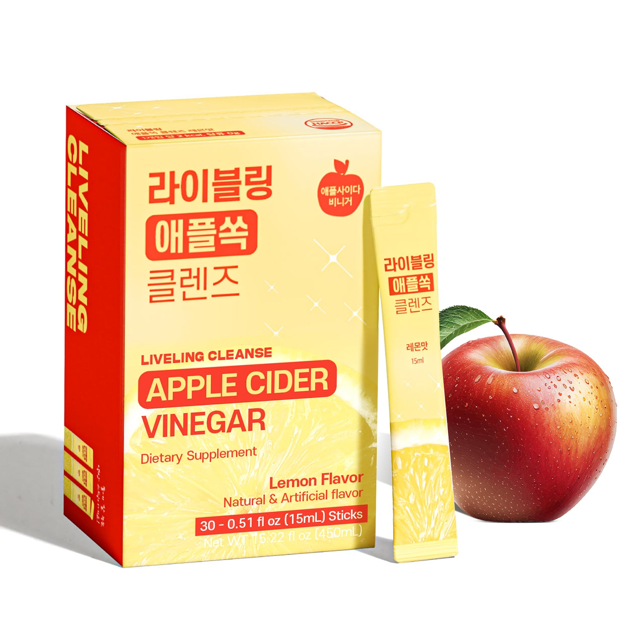 [Liveling] Apple Cider Vinegar Drink Stick & 3-in-1 Shot – Lemon Flavor | Supports Digestion, Daily Cleanse, Sugar-Free, Low-Calories, Portable On-The-Go Packets (30 sticks)
