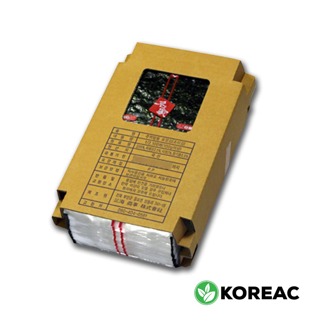 KOREAC seasoned roasted seaweed wraps for triangle rice balls in a bulk cardboard box