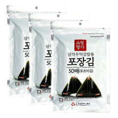 Samhae unseasoned roasted seaweed sheets for triangle rice balls, 50 sheets per pack, 3 packs